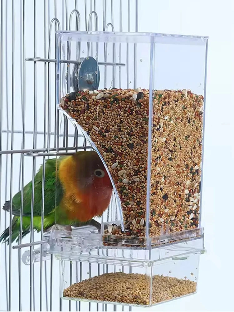 Parrot Feeder – Anti-Spill Transparent Bird Food Box, Clear Feeding Device for Parrots, Durable Bird Feeding Box