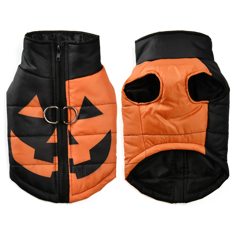 Halloween Pet Coat for Small & Medium Dogs – Warm Winter Vest with D-Ring, Festival Costume for French Bulldogs, Pugs & Cats