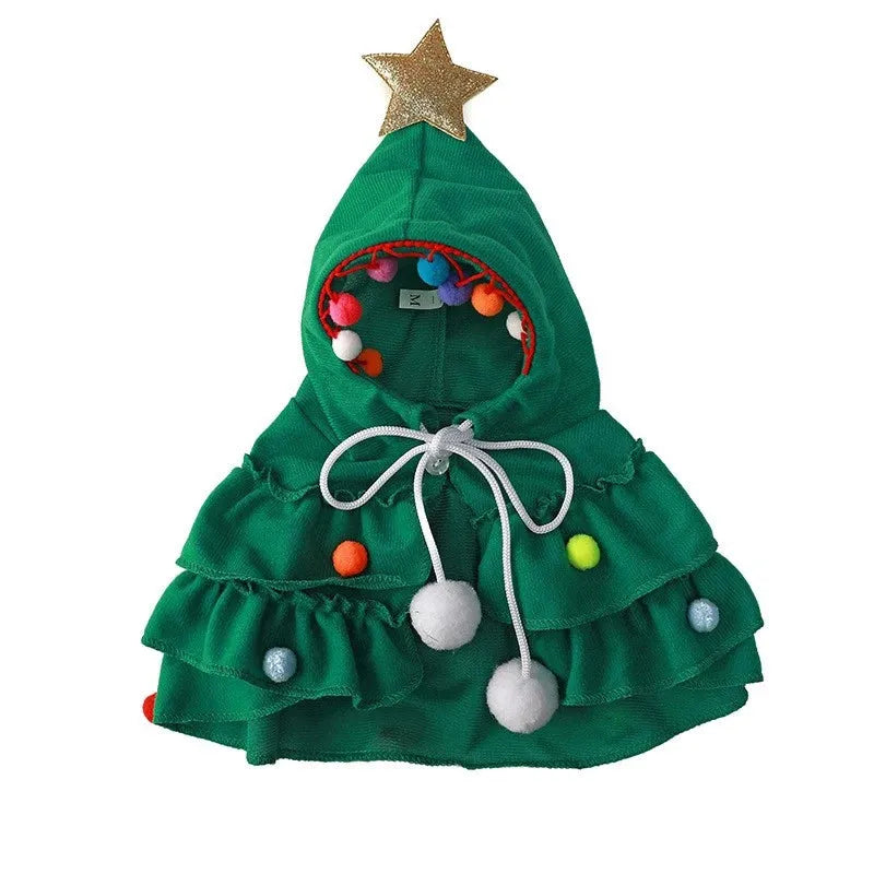 Festive Christmas Tree Hooded Cape for Pets – Cosplay Xmas Tree Shawl Costume for Cats, Small Dogs & Puppies, Holiday Pet Clothing