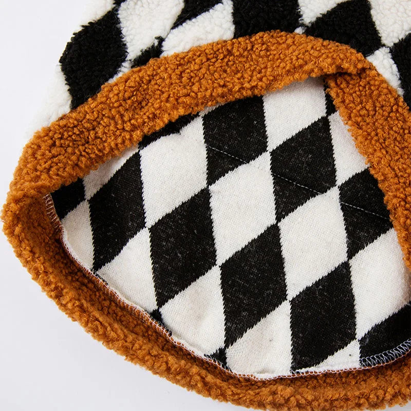 Checkered fabric with brown border on a white background