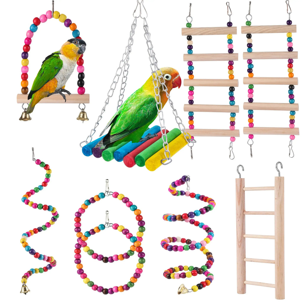 Complete Bird Toy Set - Swing, Chew, and Climbing Accessories for Small Parrots