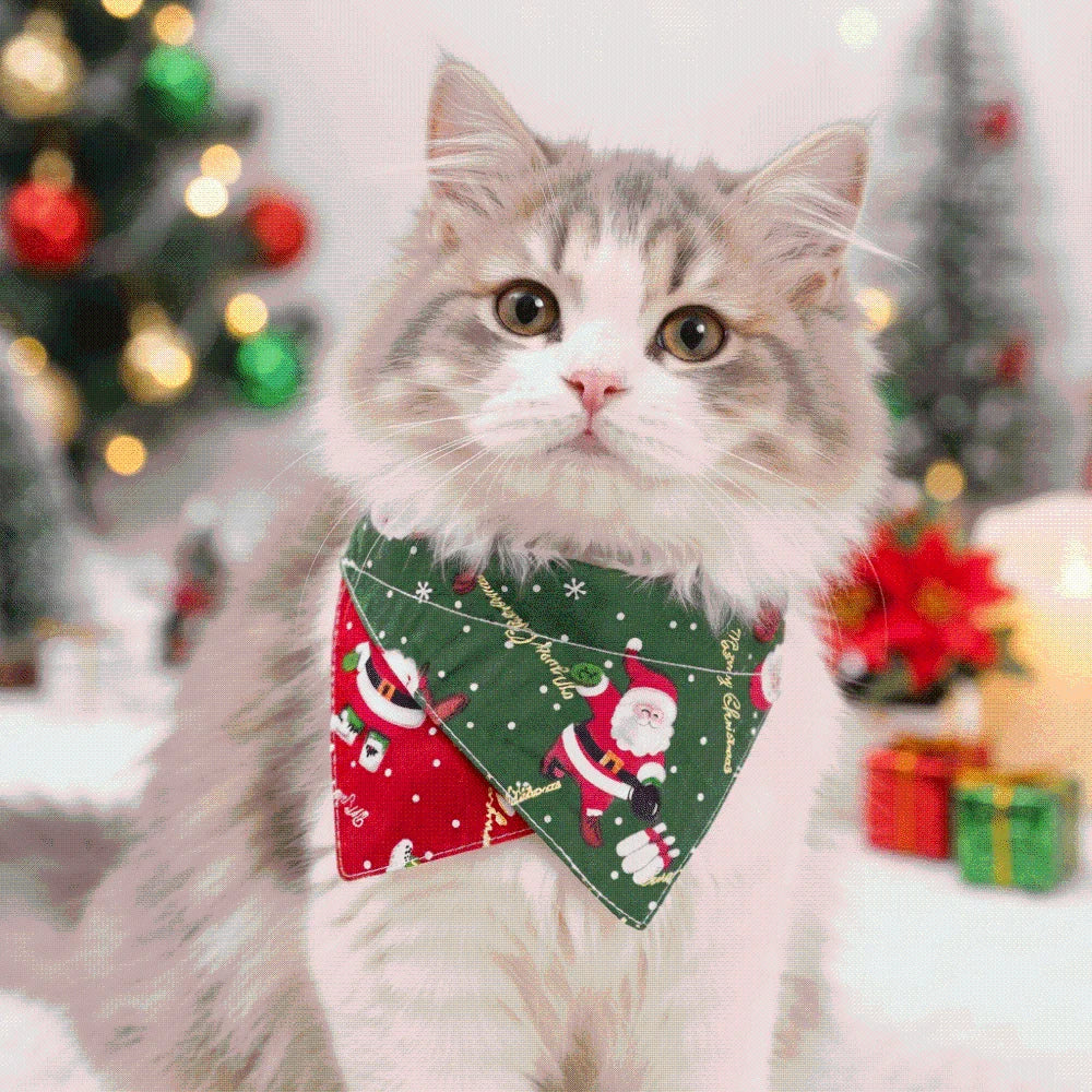 Christmas Pet Bandana – Soft & Adjustable Red Green Triangle Scarf for Dogs & Cats, Washable Saliva Towel & Holiday Neckwear