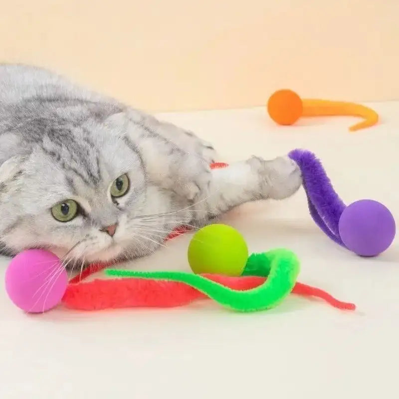 Elastic Caterpillar Bounce Ball - Interactive Cat Toy with Colorful Plush