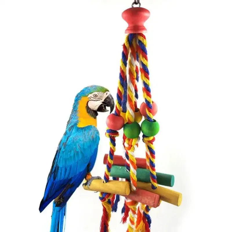 Colorful Wood & Cotton Rope Bird Chewing Toys - Perfect for Parrots and Cockatiels