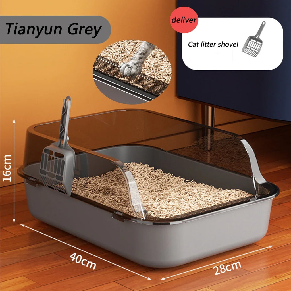 Cat Litter Box - Thickening Semi-Enclosed Kitty Sandbox with High Sides & Litter Scoop