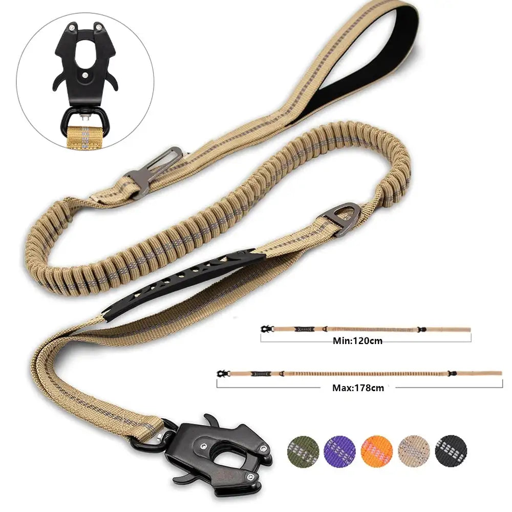 Heavy Duty Bungee Dog Leash - Shock-Absorbing No-Pull Leash w/ Seatbelt Clip & Reflective Strips