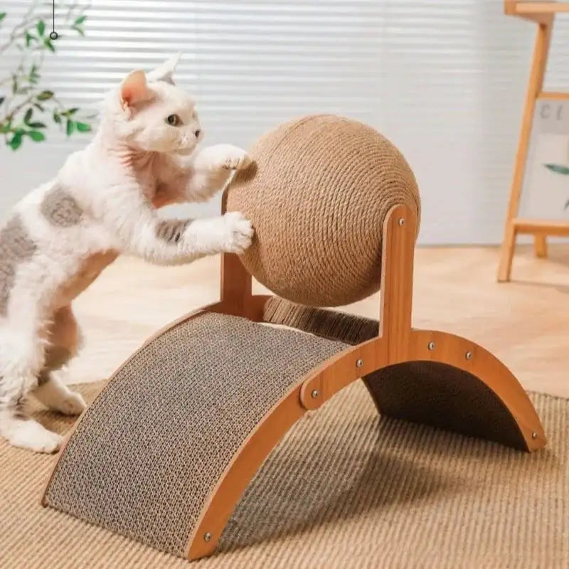 🐾 2-in-1 Cat Scratching Ball & Board – Durable Sisal Scratcher with Solid Wood Base for Healthy Paws & Happy Cats 🎉
