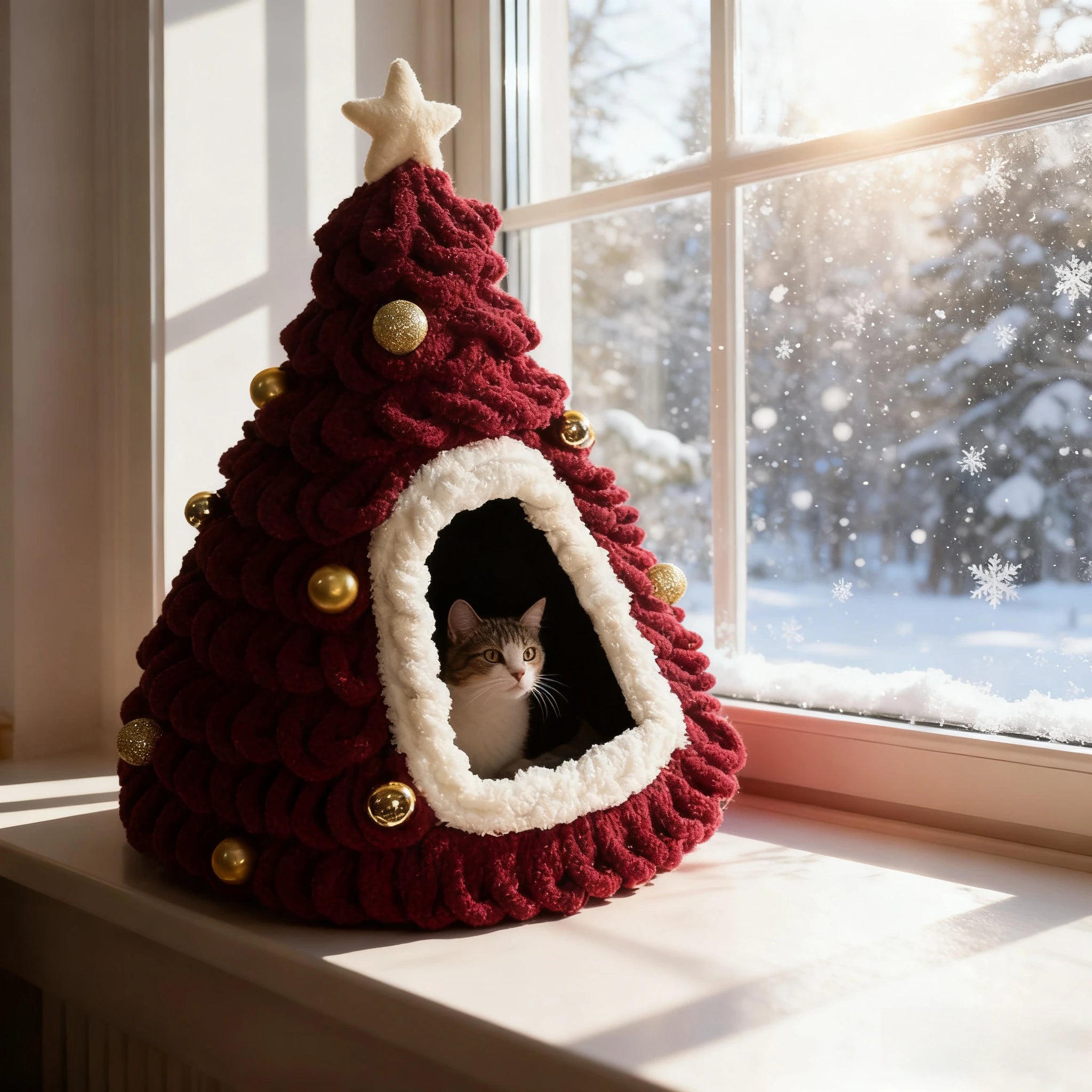 Christmas Tree Cat House & Bed – Winter Warm Enclosed Cat Nest, Cozy Security Hideaway for Cats & Kittens