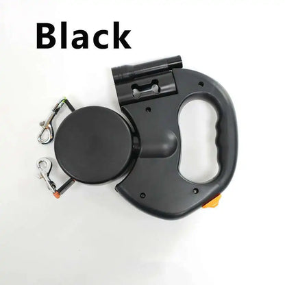 2-in-1 Auto-Retract Dual Dog Leash: LED Light + Tangle-Proof 360° Swivel & Poop Bag Dispenser