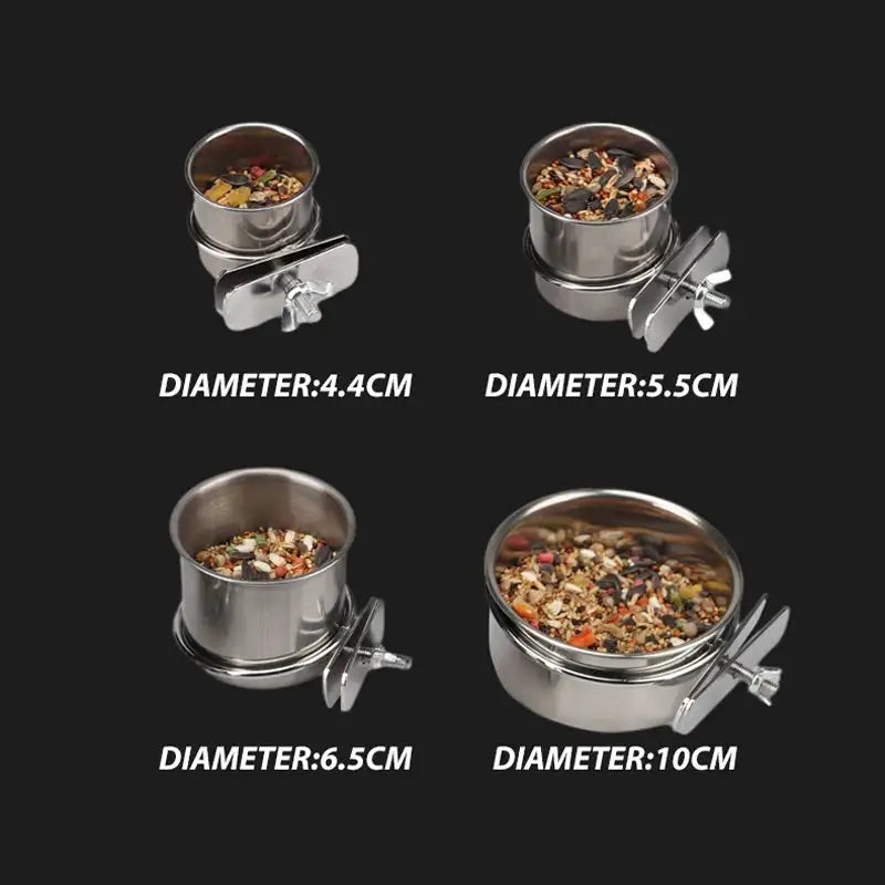 Stainless Steel Parrot Feeding Bowl with Clamp Holder - Versatile Cage Accessory for Birds
