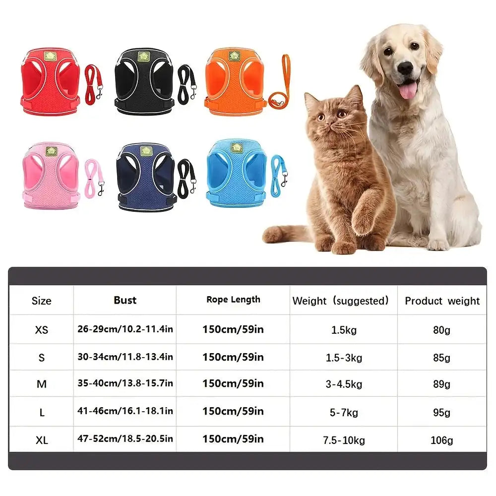 Reflective Pet Harness and Leash Set – No Pull Dog Vest Harness with Breathable Mesh for Dogs & Cats!