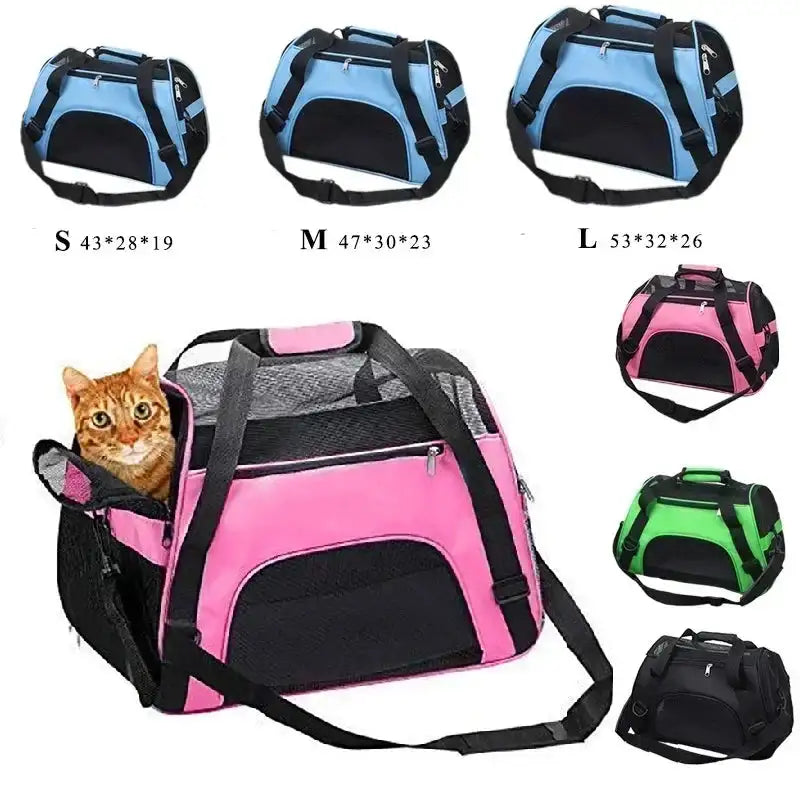 Foldable Mesh Pet Carrier - Breathable Travel Bag for Cats & Small Dogs