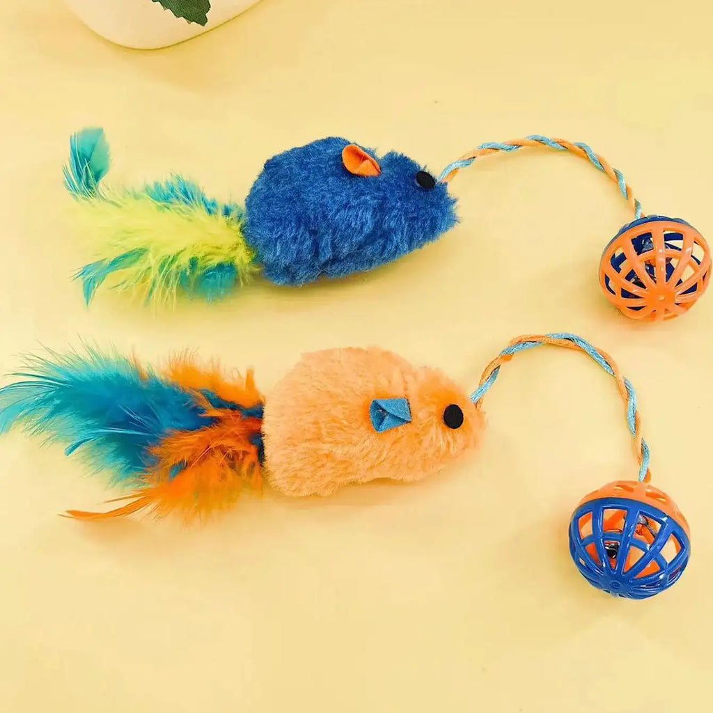 Interactive Mouse & Bell Toy Set - Chewable Cat Toys with Feather