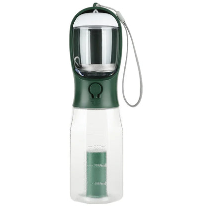 3-in-1 Travel Pet Water Bottle – 600ml Portable Dog/Cat Bowl with Poop Bag Dispenser & Food Container