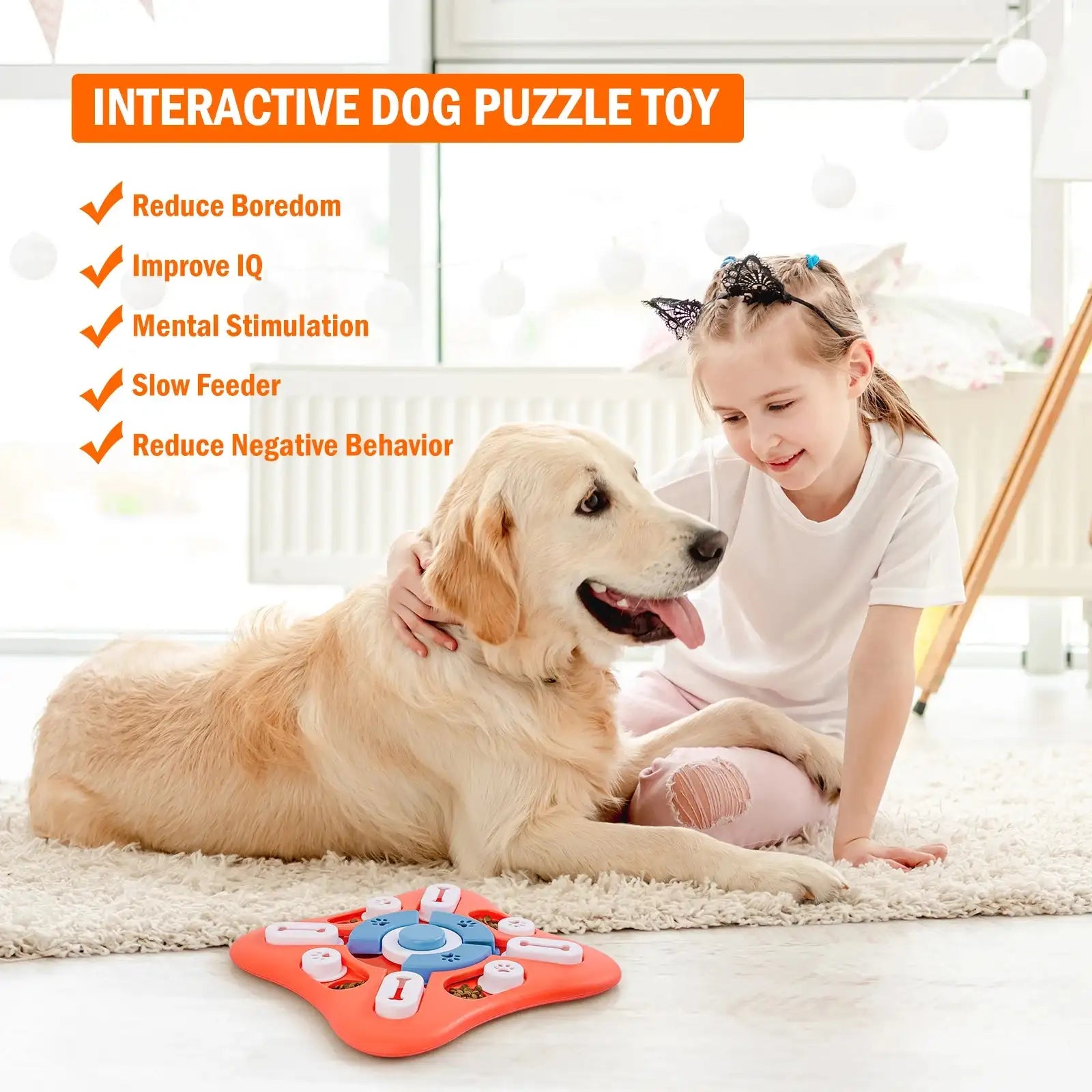 Genius Dog Puzzle Feeder: Adjustable IQ Training Toy + Slow Feeder for All Breeds