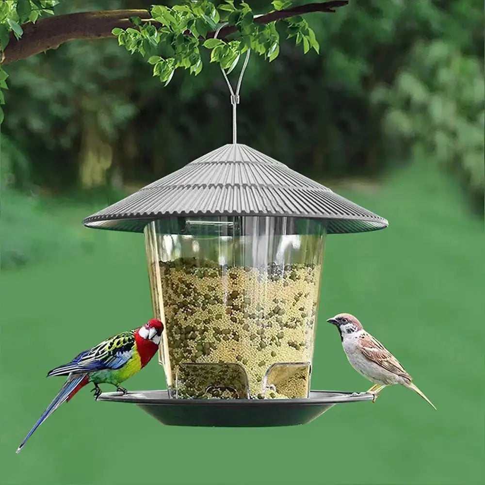 Garden Gazebo Hanging Bird Feeder - Large Capacity Outdoor Container with Unique Terrace Design for Wild Birds