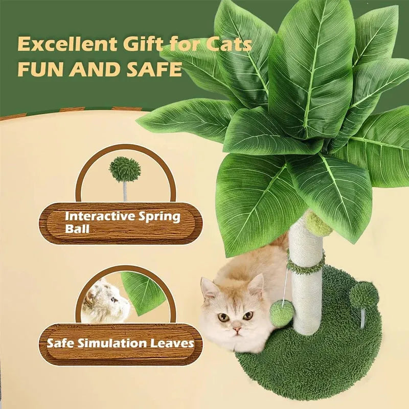 Cat toy with green leaves and a spring ball, labeled as an excellent gift for cats.