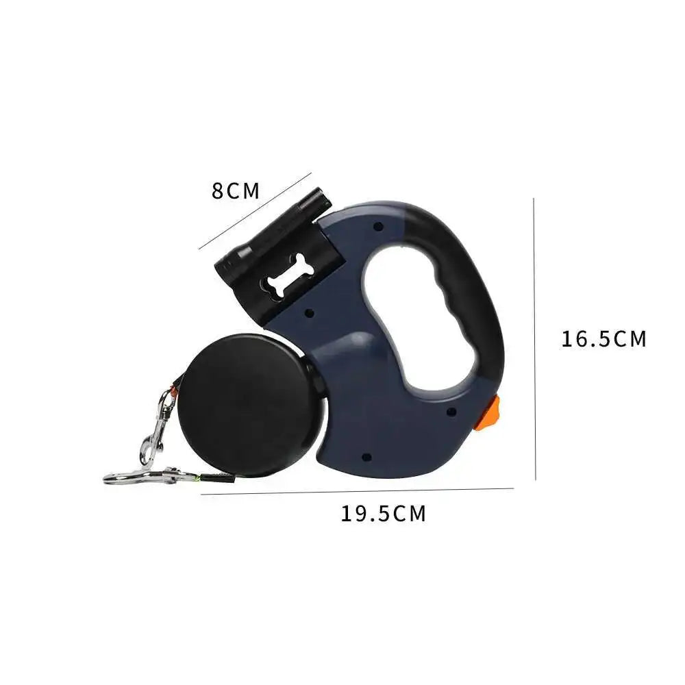 2-in-1 Auto-Retract Dual Dog Leash: LED Light + Tangle-Proof 360° Swivel & Poop Bag Dispenser