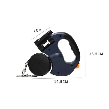 2-in-1 Auto-Retract Dual Dog Leash: LED Light + Tangle-Proof 360° Swivel & Poop Bag Dispenser
