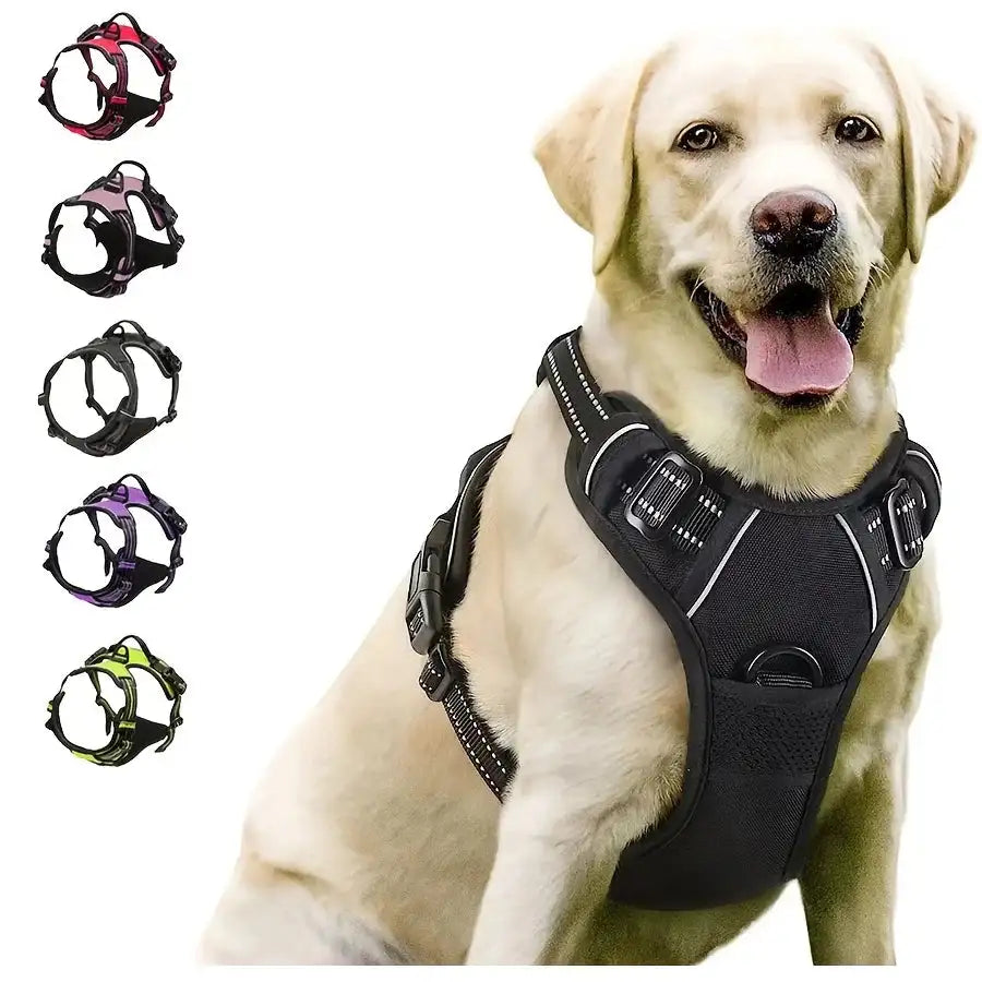 Heavy-Duty No-Pull Dog Harness - Front Clip Vest with Reflective Features and Easy Control Handle for Large Dogs