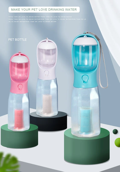 3-in-1 Travel Pet Water Bottle – 600ml Portable Dog/Cat Bowl with Poop Bag Dispenser & Food Container
