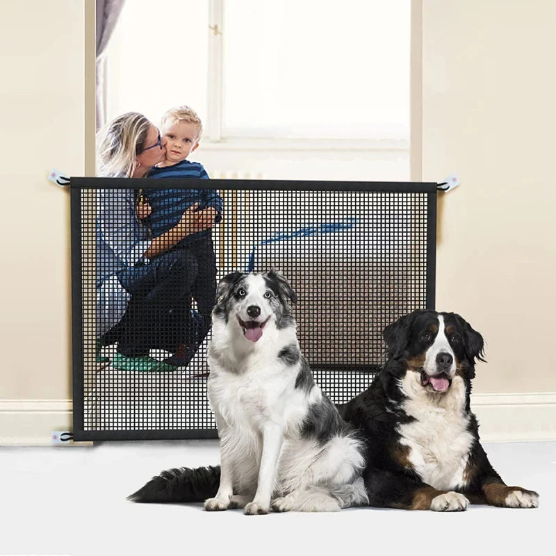 Folding Pet Dog Barrier Fence – Breathable Mesh Playpen with 4 Hook Design for Safety & Isolation!