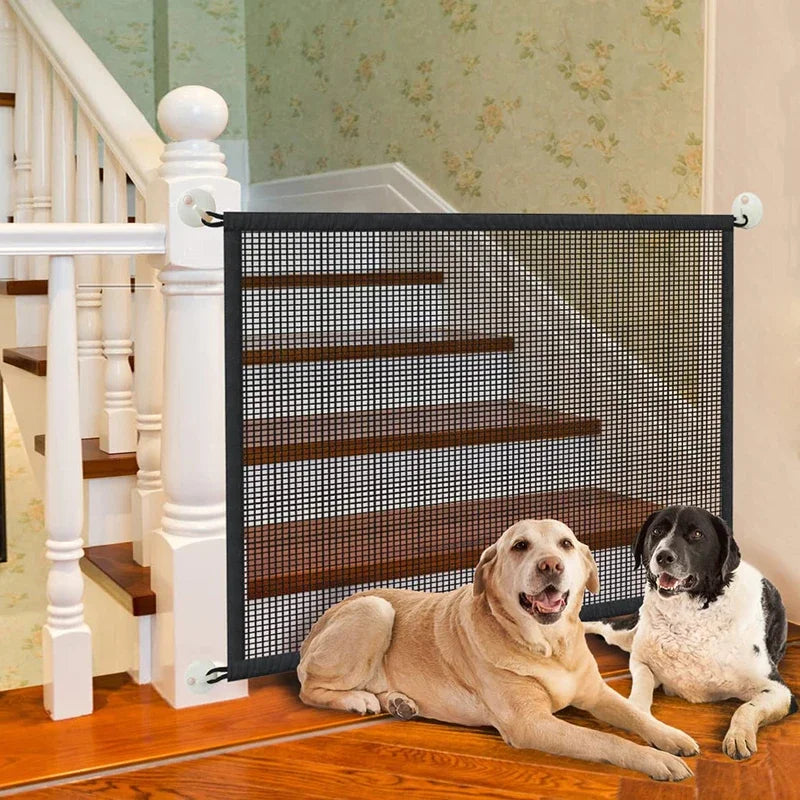 Folding Pet Dog Barrier Fence – Breathable Mesh Playpen with 4 Hook Design for Safety & Isolation!