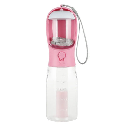 3-in-1 Travel Pet Water Bottle – 600ml Portable Dog/Cat Bowl with Poop Bag Dispenser & Food Container