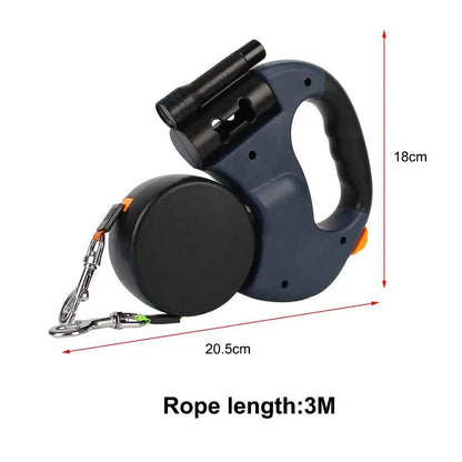 2-in-1 Auto-Retract Dual Dog Leash: LED Light + Tangle-Proof 360° Swivel & Poop Bag Dispenser