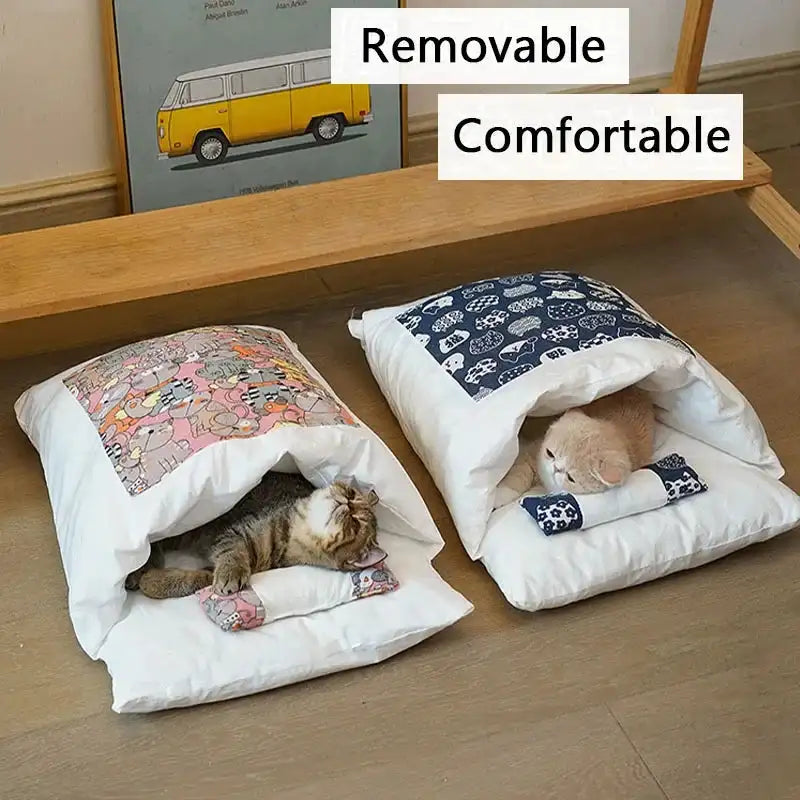 Cute Removable Cat Bed Cave - Large Cozy House for Cats & Small Dogs