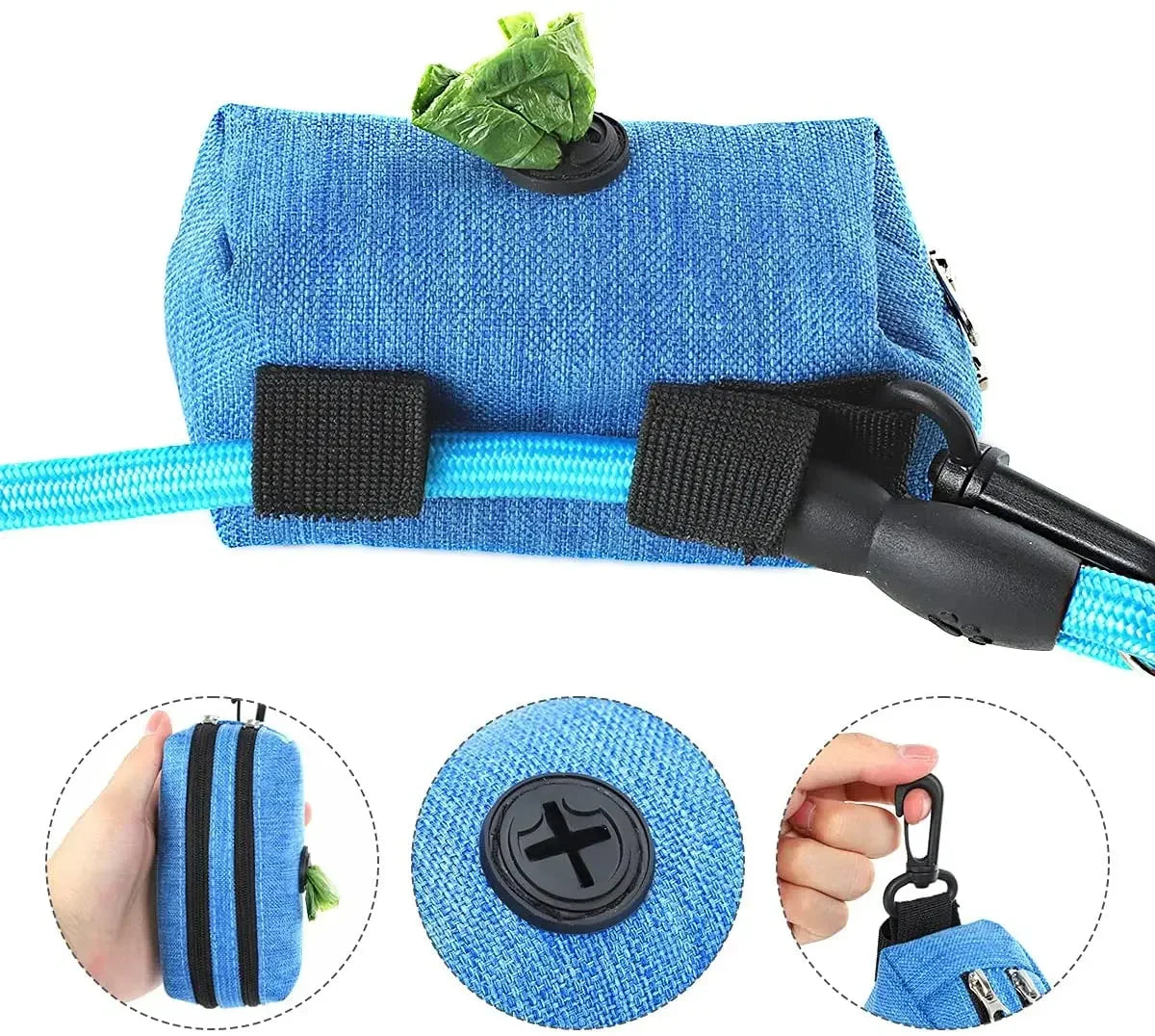 2-in-1 Hands-Free Poop Bag Dispenser w/Leash Clip & Storage Pocket - Waterproof
