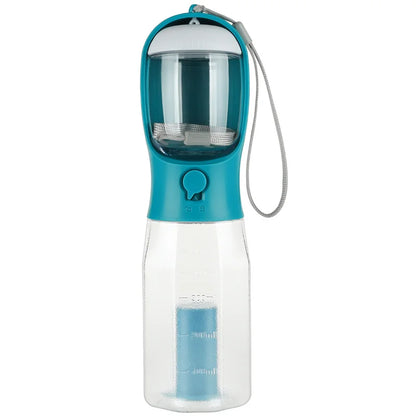 3-in-1 Travel Pet Water Bottle – 600ml Portable Dog/Cat Bowl with Poop Bag Dispenser & Food Container