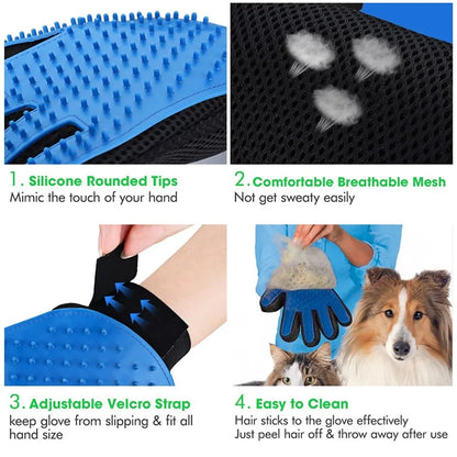 2-in-1 Deshedding & Massage Grooming Glove for Cats/Dogs - Pet Hair Removal Mitt