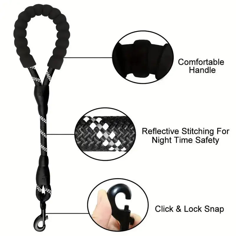 Reflective Nylon Dog Leash – Strong, Breakaway, All-Season Pet Leash for Safety & Control