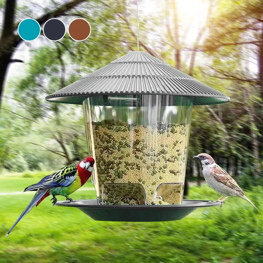 Garden Gazebo Hanging Bird Feeder - Large Capacity Outdoor Container with Unique Terrace Design for Wild Birds