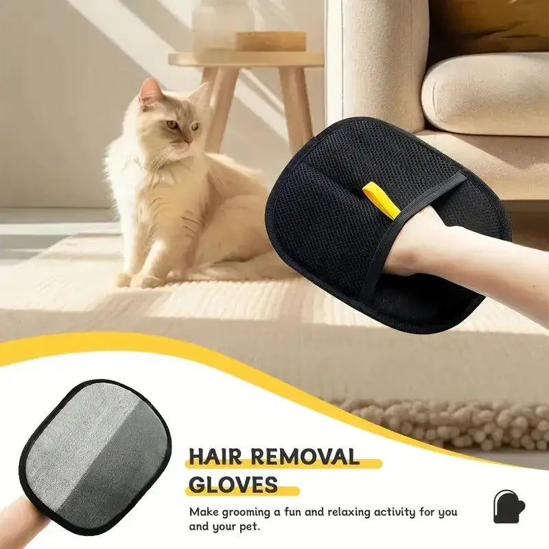 Reusable Pet Hair Gloves - Double-Sided Brush for Cat/Dog Hair Removal