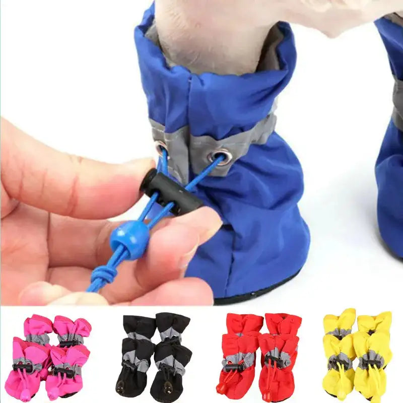 4pcs Waterproof Pet Dog Shoes - Anti-Slip Rain Boots for Small Dogs and Cats - Durable Footwear for All Weather