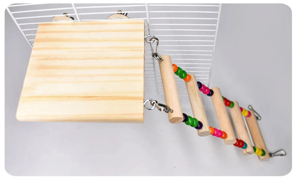 Climb & Play Adventure Ladder - Natural Wood Bird Toy with Colorful Beads for Parrots & Small Pets (4-8 Steps)