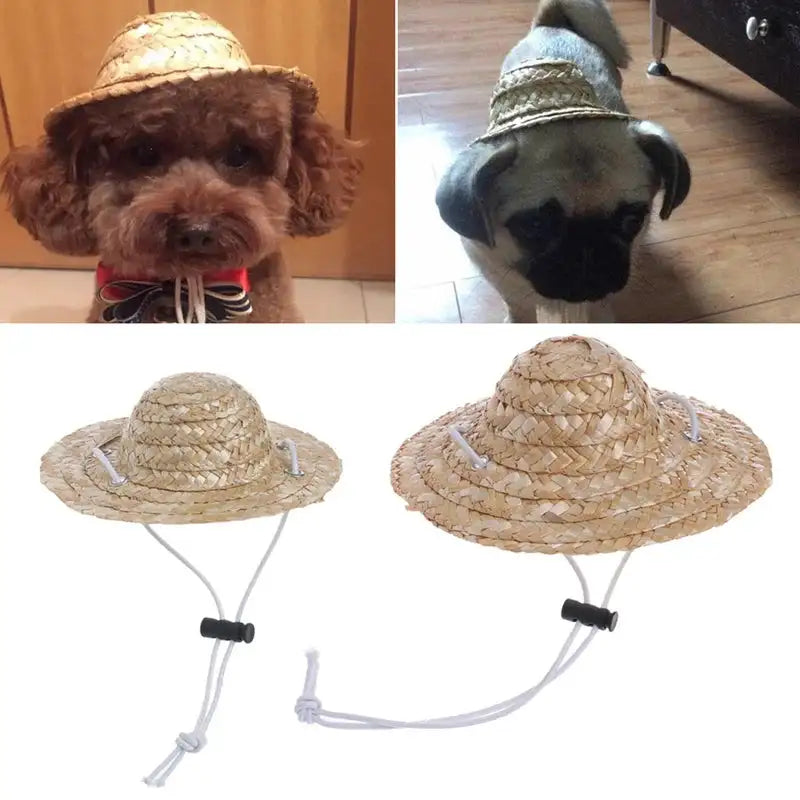 Adjustable Straw Pet Hat - Sombrero Costume for Dogs & Cats