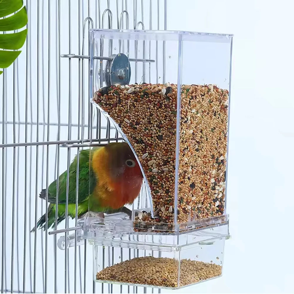 Parrot Feeder – Anti-Spill Transparent Bird Food Box, Clear Feeding Device for Parrots, Durable Bird Feeding Box