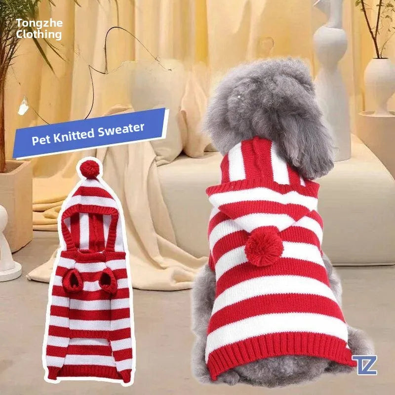 Christmas Knitted Sweater for Dogs & Cats – Warm Autumn Winter Thermal Pet Clothes with Collar, Functional Four-Legged Coat