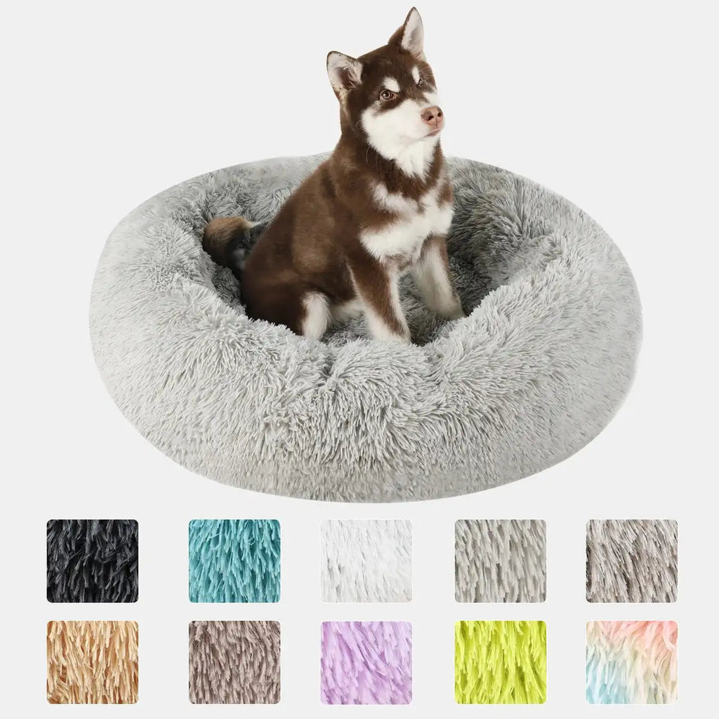 Washable Plush Donut Dog Bed - Fluffy Round Pet Bed for Dogs & Cats (Multiple Sizes)