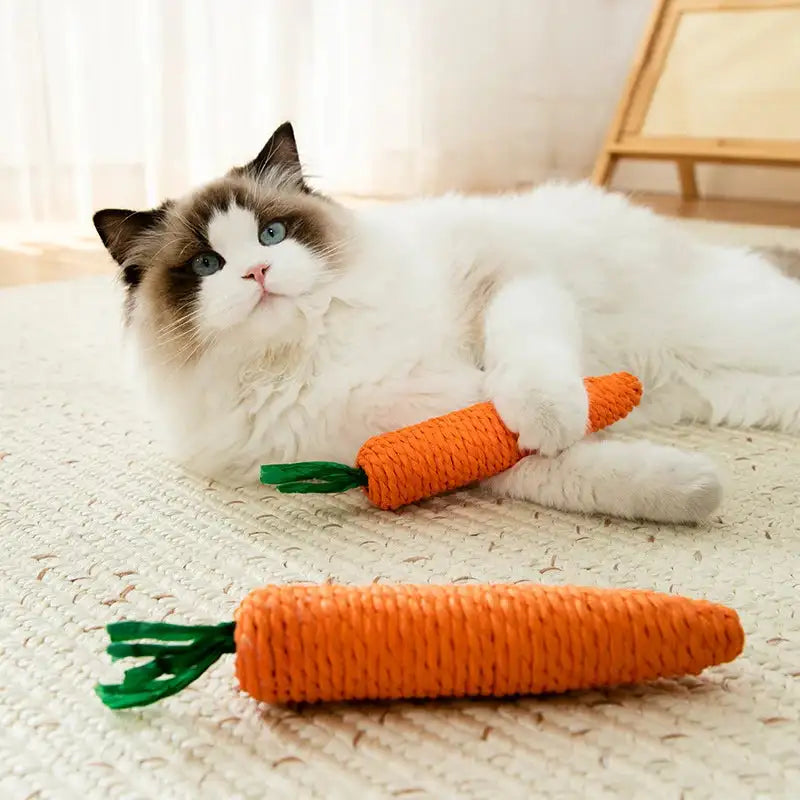 Carrot Chew Toy with Bell - Bite-Resistant Paper Rope for Cats & Kittens