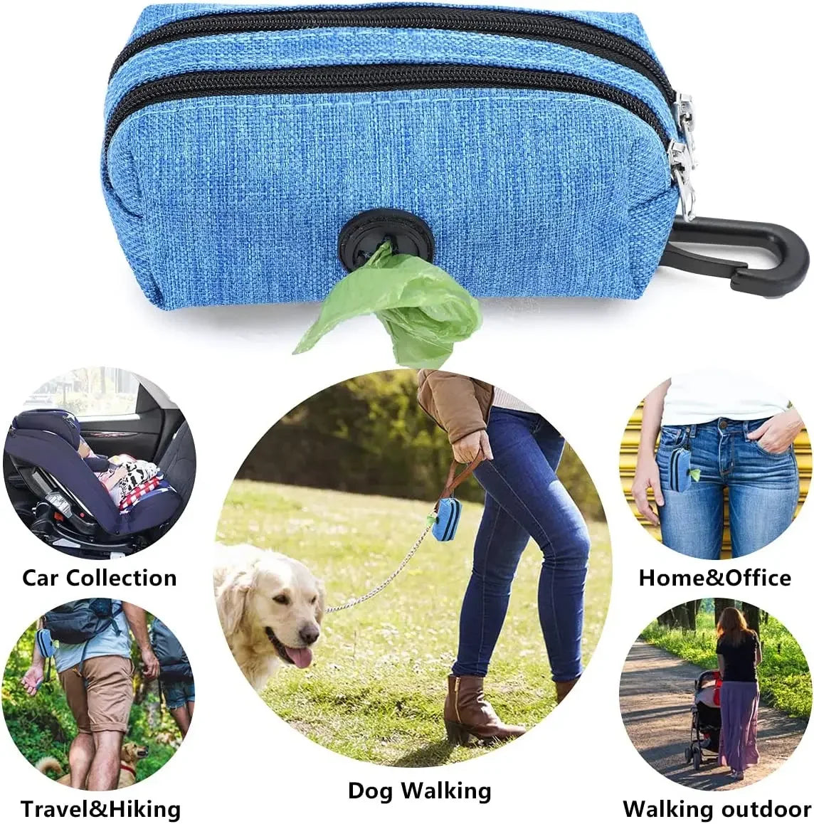 2-in-1 Hands-Free Poop Bag Dispenser w/Leash Clip & Storage Pocket - Waterproof