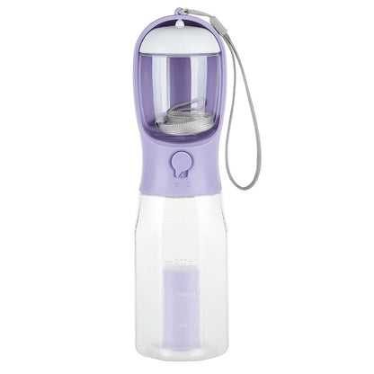 3-in-1 Travel Pet Water Bottle – 600ml Portable Dog/Cat Bowl with Poop Bag Dispenser & Food Container