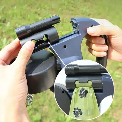 2-in-1 Auto-Retract Dual Dog Leash: LED Light + Tangle-Proof 360° Swivel & Poop Bag Dispenser