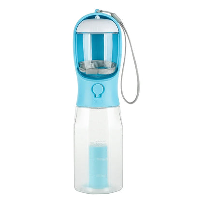 3-in-1 Travel Pet Water Bottle – 600ml Portable Dog/Cat Bowl with Poop Bag Dispenser & Food Container