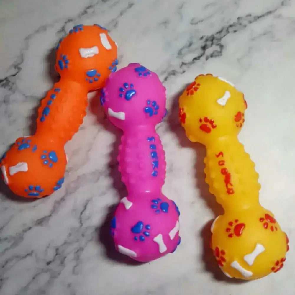 Squeaky Dumbbell Chew Toy - Dotted Rubber Bone for Dogs & Cats