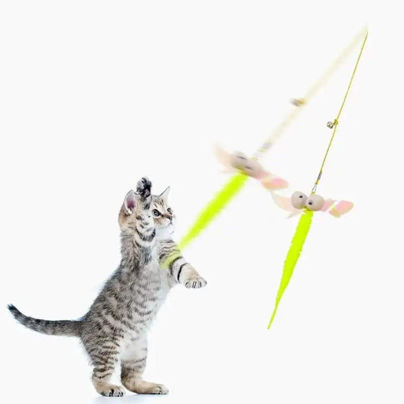 Dragonfly/Caterpillar Teaser Toy - Interactive Bell & Spring for Cats