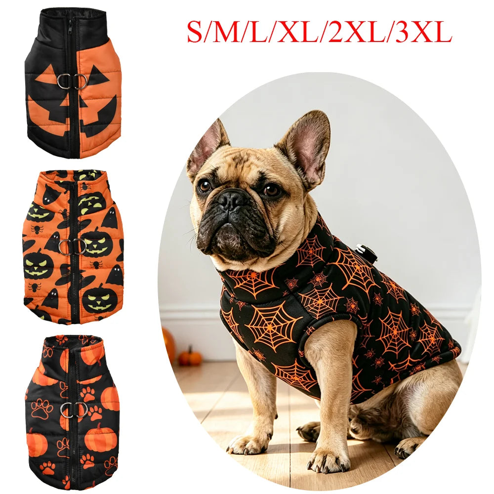 Halloween Pet Coat for Small & Medium Dogs – Warm Winter Vest with D-Ring, Festival Costume for French Bulldogs, Pugs & Cats